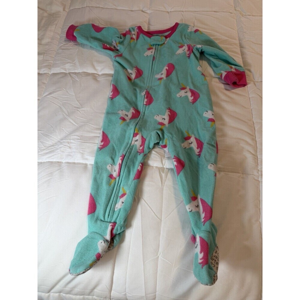 Carter's Unicorn Fleece Footed Pajamas Zip Up Sleepwear Baby 12M